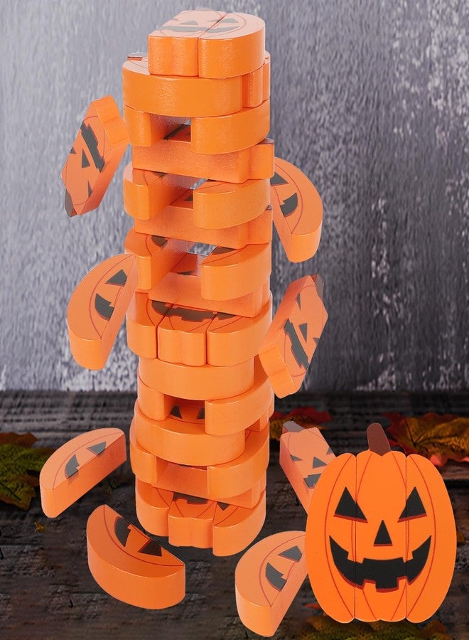 COCHIE Halloween Game for Family Adults, Wooden J-O-Lantern Blocks Stacking Tower Games, Tumbling Tower Balancing Pumpkin Blocks Halloween Party Game Activities Gifts (Pumpkins) - Image 1